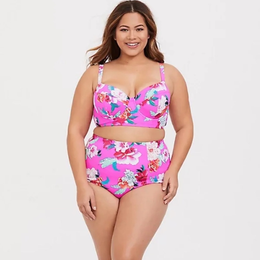 Torrid Neon Pink Floral Swimsuit Set
